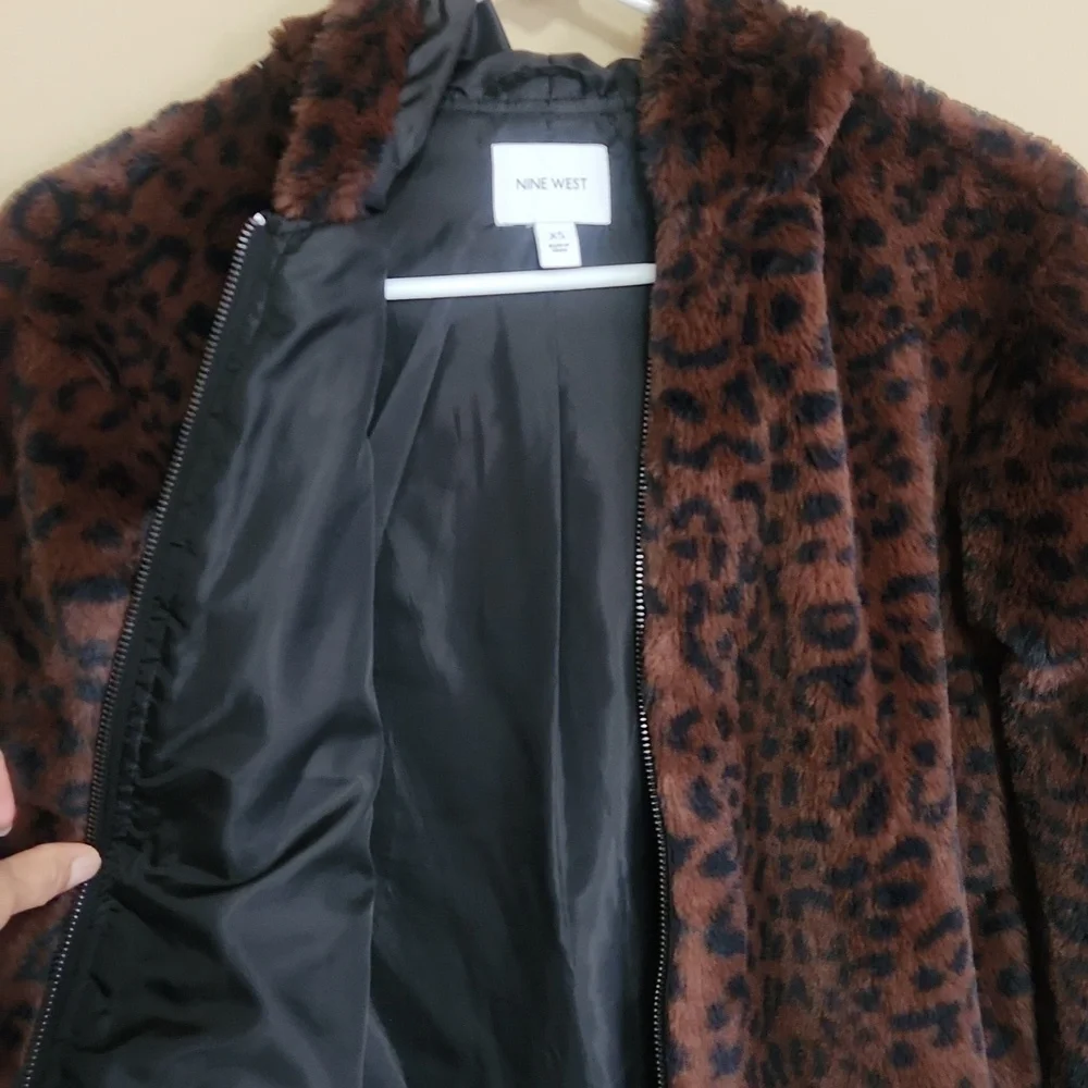 Nine west leopard print push hooded coat size XS